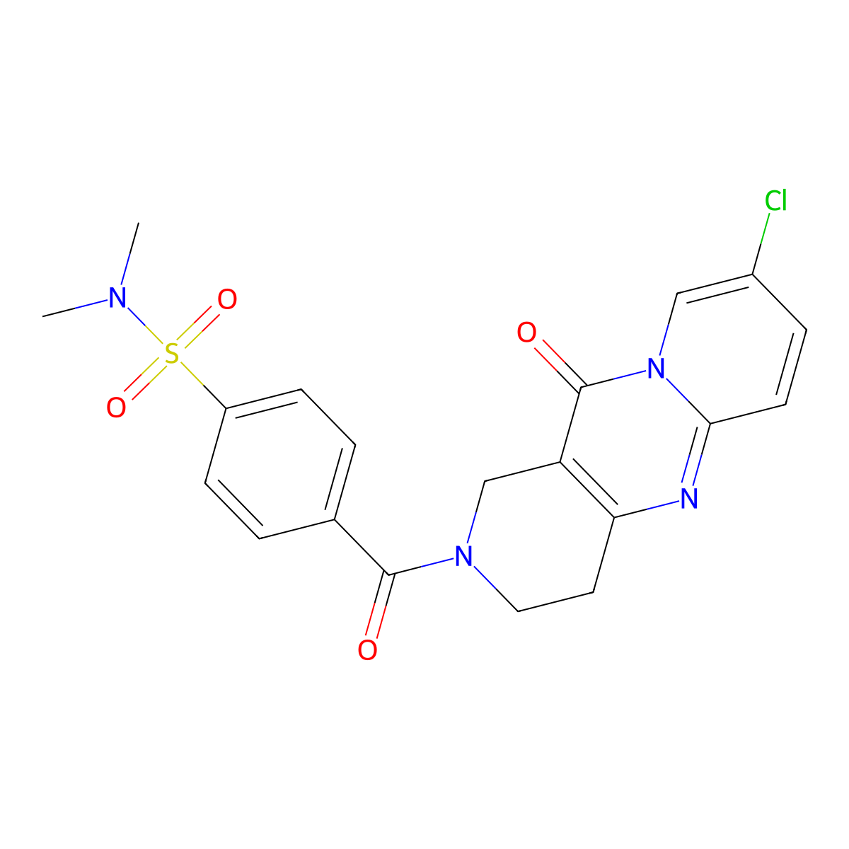 4-(8-chloro-11-oxo-2,3,4,11-tetrahydro-1H-dipyrido[1,2-a:4',3'-d]pyrimidine-2-carbonyl)-N,N-dimethylbenzenesulfonamide molecular structure, CAS 1903634-13-8