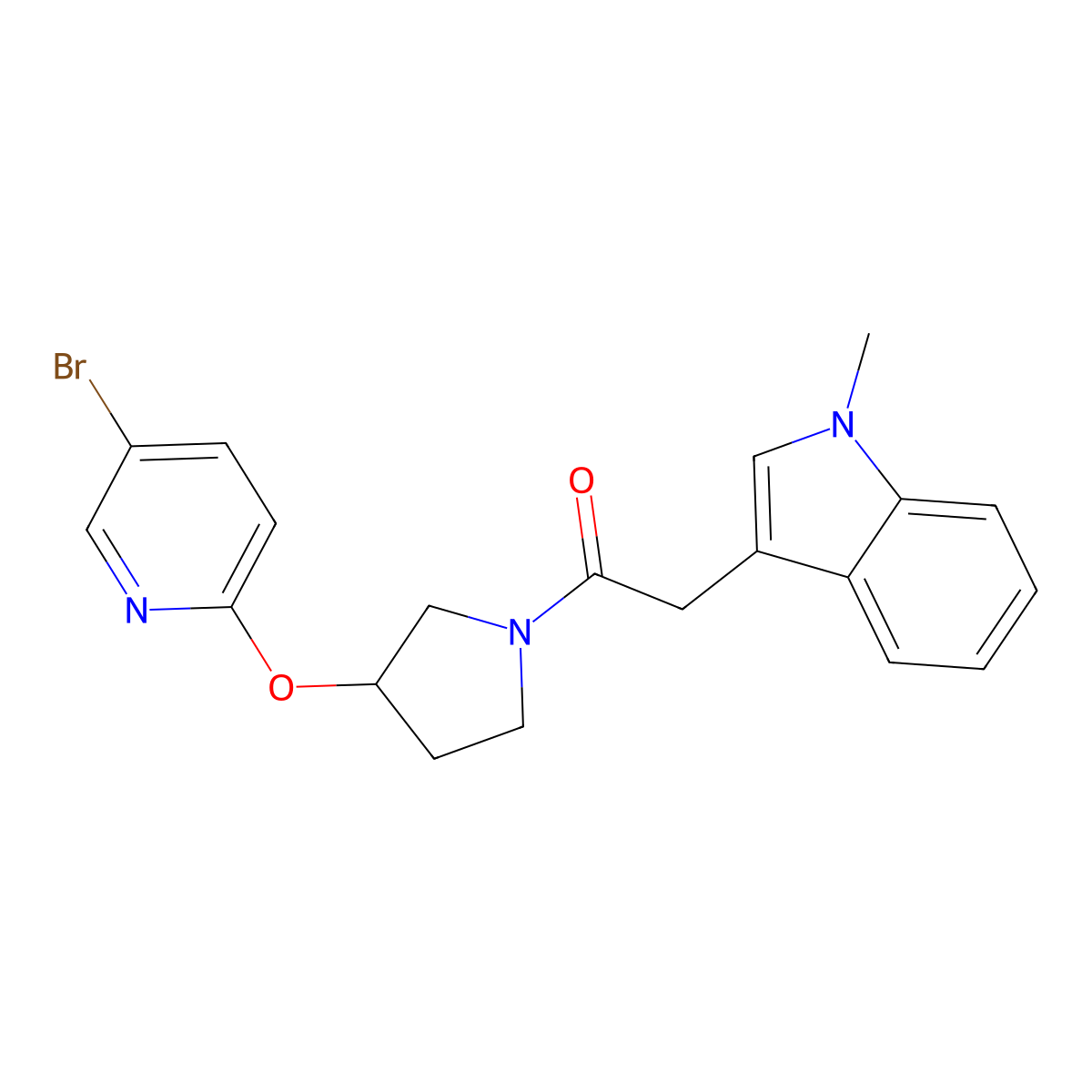 1-(3-((5-bromopyridin-2-yl)oxy)pyrrolidin-1-yl)-2-(1-methyl-1H-indol-3-yl)ethanone molecular structure, CAS 1903635-26-6