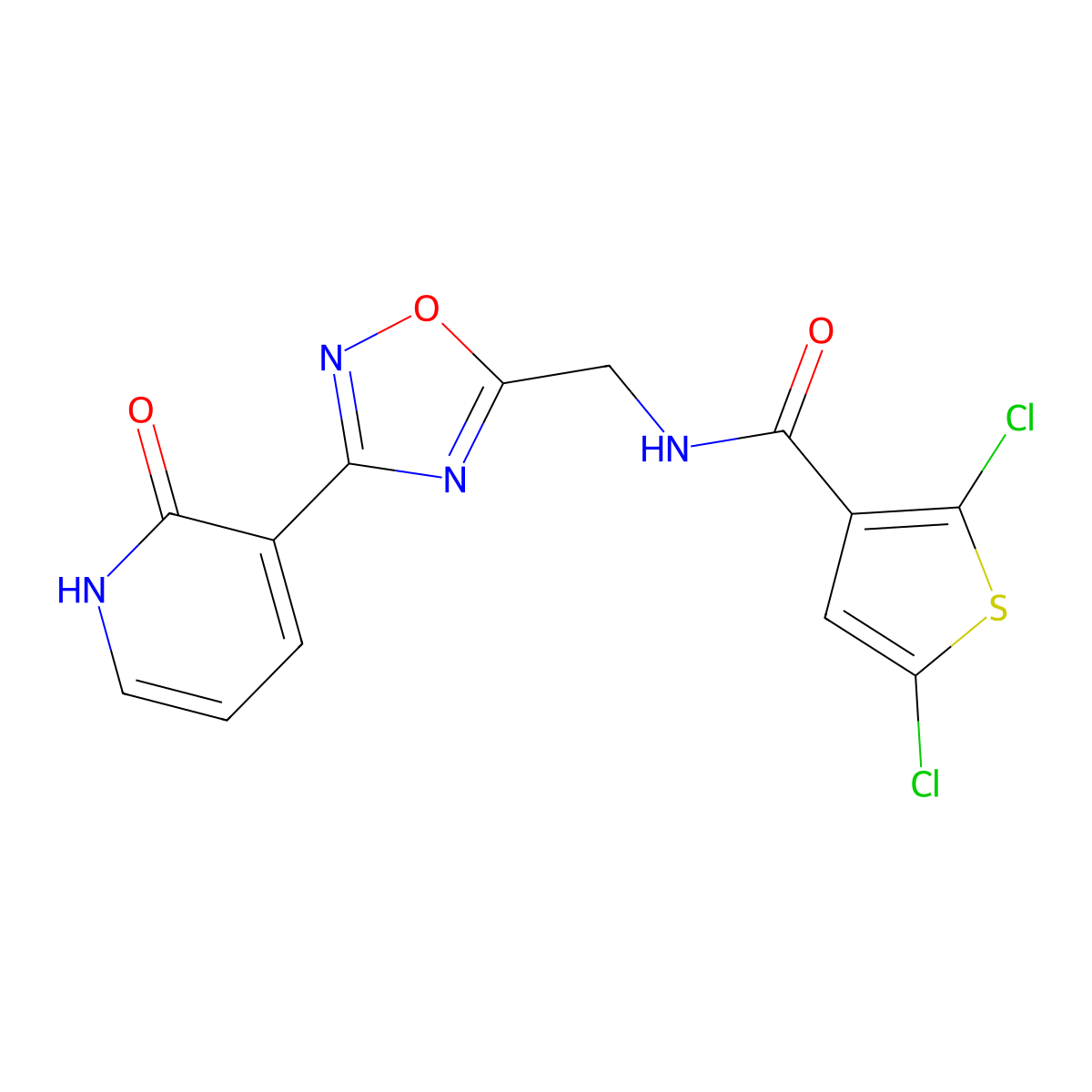 2,5-dichloro-N-((3-(2-oxo-1,2-dihydropyridin-3-yl)-1,2,4-oxadiazol-5-yl)methyl)thiophene-3-carboxamide molecular structure, CAS 1903636-21-4