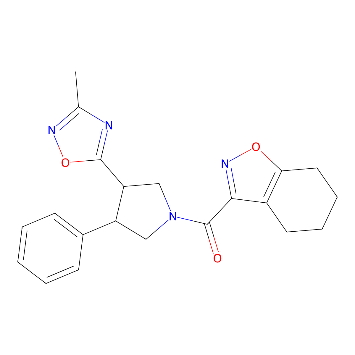 (3-(3-Methyl-1,2,4-oxadiazol-5-yl)-4-phenylpyrrolidin-1-yl)(4,5,6,7-tetrahydrobenzo[d]isoxazol-3-yl)methanone molecular structure, CAS 1903636-43-0