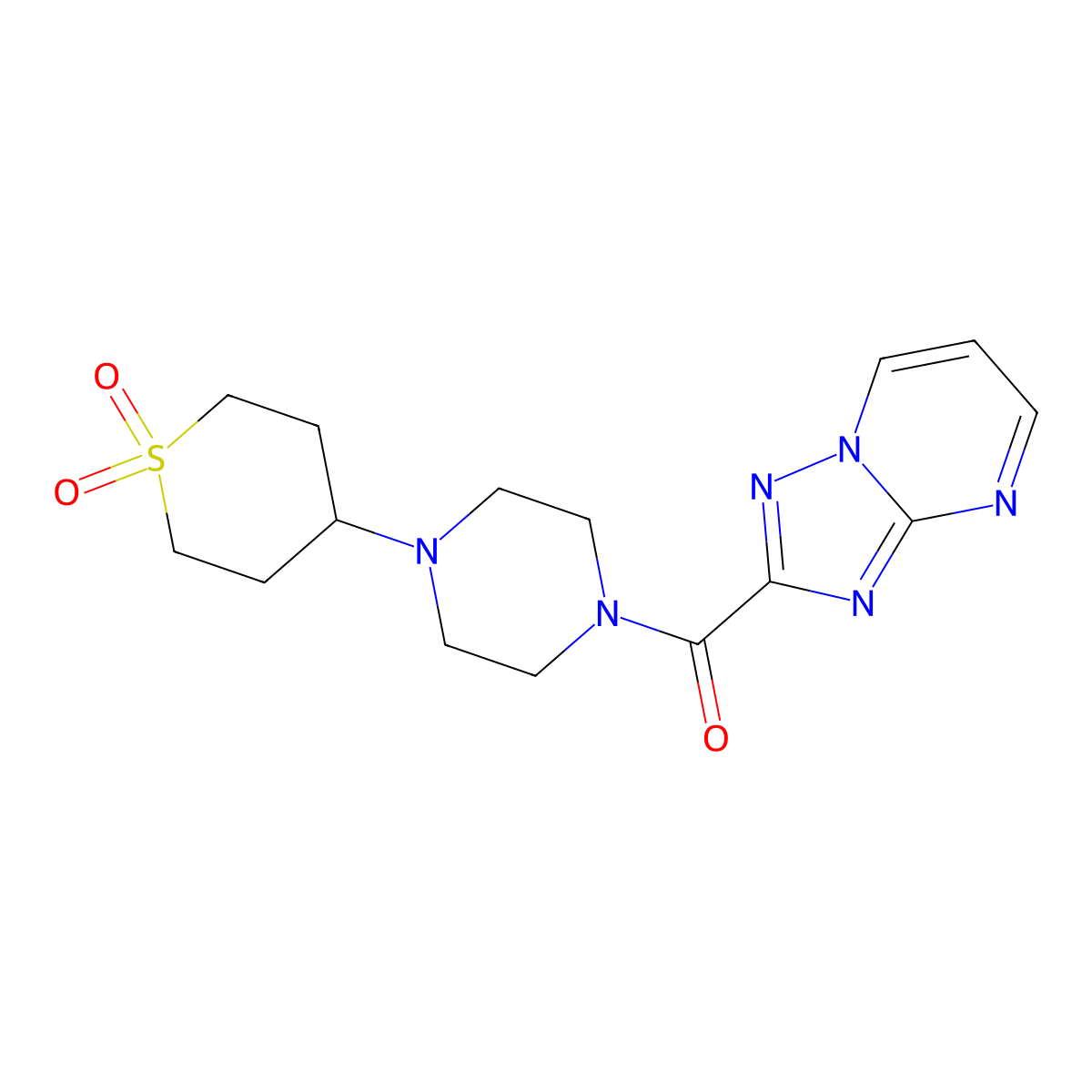 [1,2,4]triazolo[1,5-a]pyrimidin-2-yl(4-(1,1-dioxidotetrahydro-2H-thiopyran-4-yl)piperazin-1-yl)methanone molecular structure, CAS 1903637-36-4