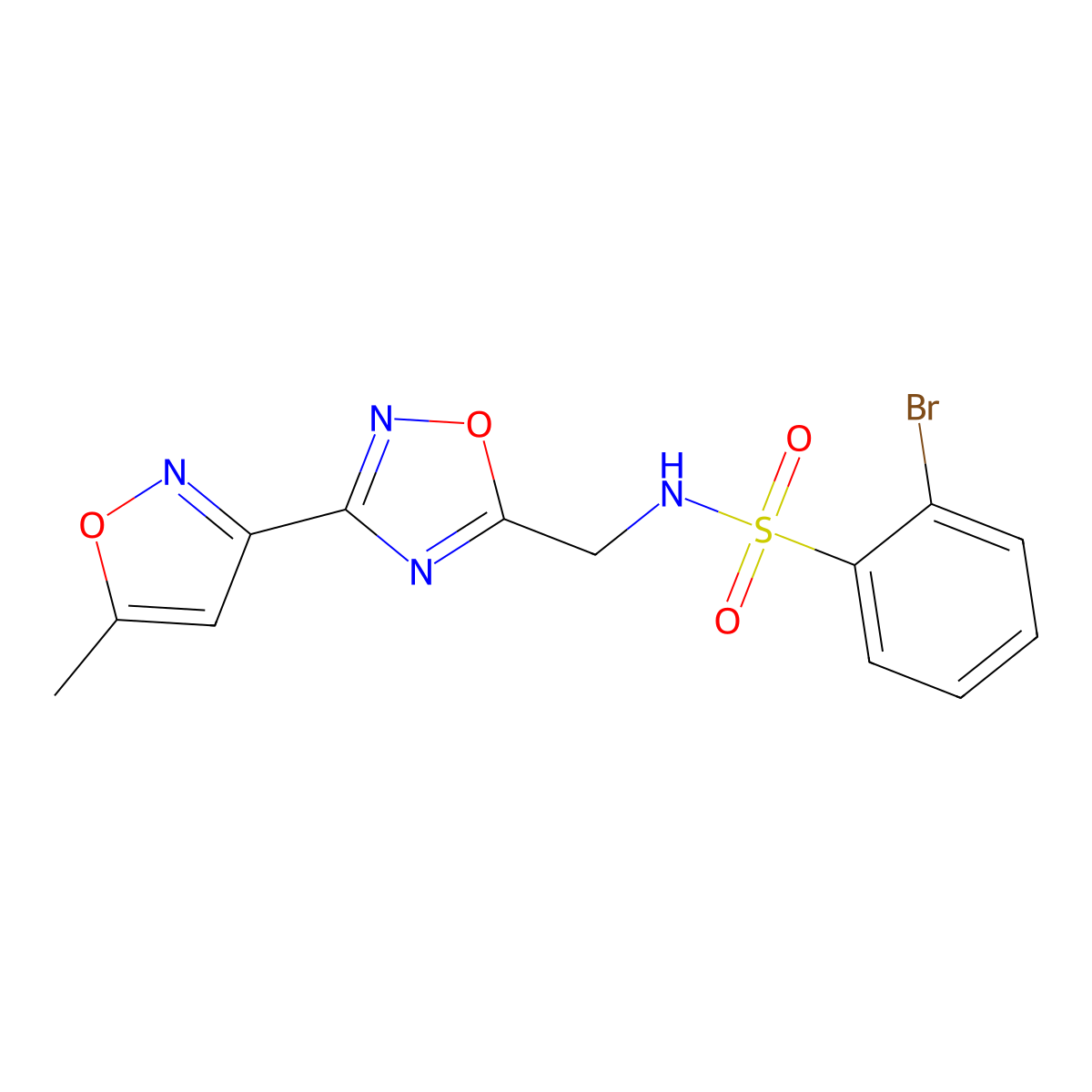 2-bromo-N-((3-(5-methylisoxazol-3-yl)-1,2,4-oxadiazol-5-yl)methyl)benzenesulfonamide molecular structure, CAS 1903637-65-9