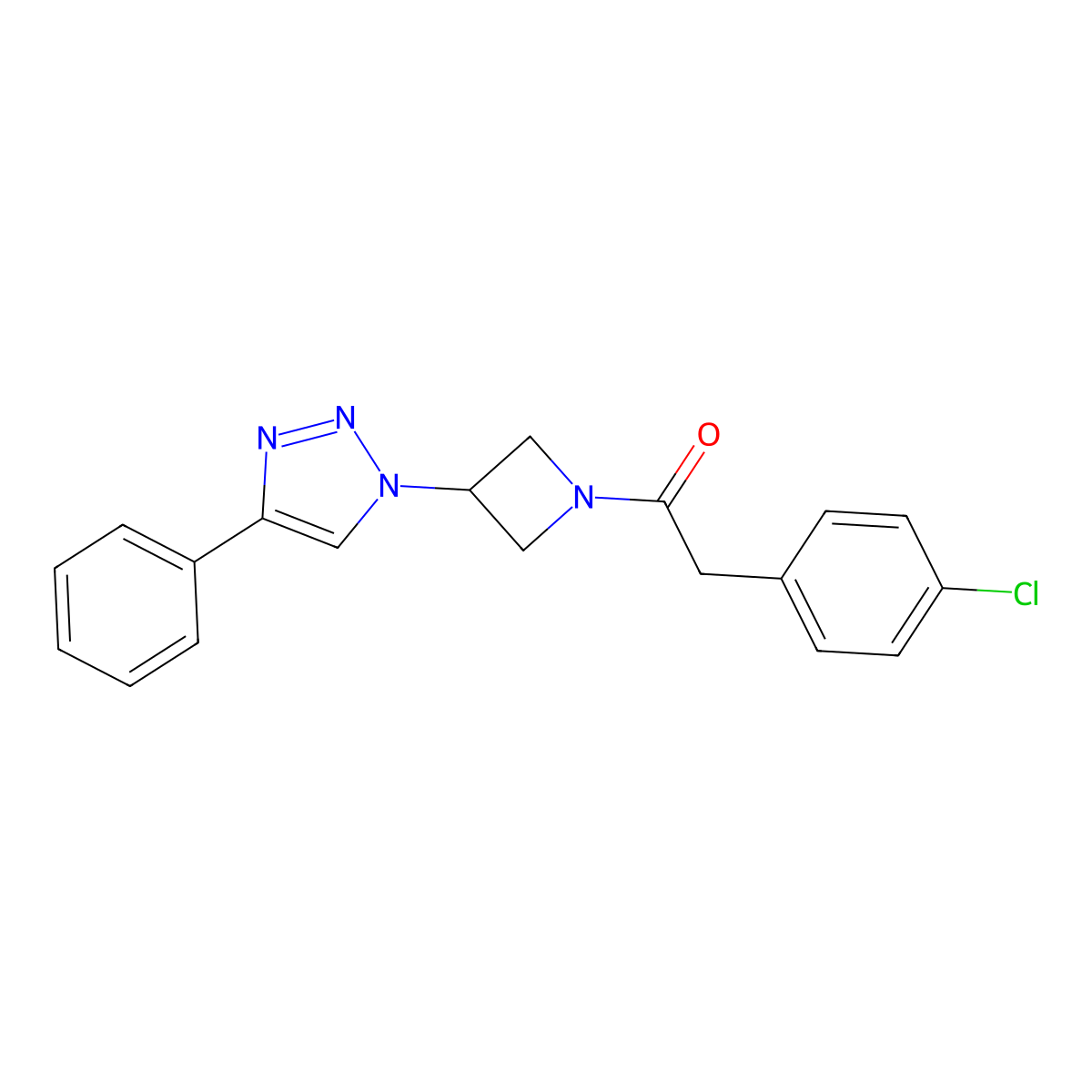 2-(4-chlorophenyl)-1-[3-(4-phenyl-1H-1,2,3-triazol-1-yl)azetidin-1-yl]ethan-1-one molecular structure, CAS 1903638-19-6
