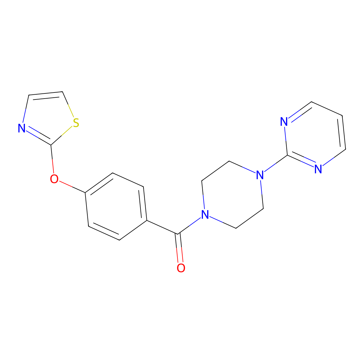 2-{4-[4-(1,3-Thiazol-2-yloxy)benzoyl]piperazin-1-yl}pyrimidine molecular structure, CAS 1903639-75-7