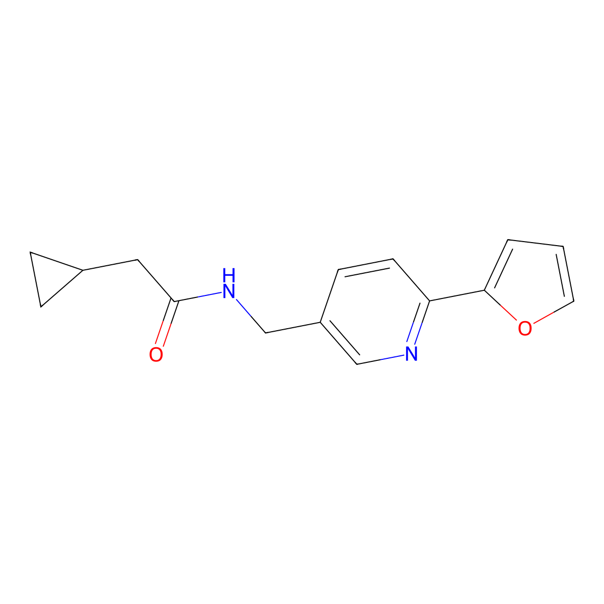 2-cyclopropyl-N-{[6-(furan-2-yl)pyridin-3-yl]methyl}acetamide molecular structure, CAS 1903640-01-6