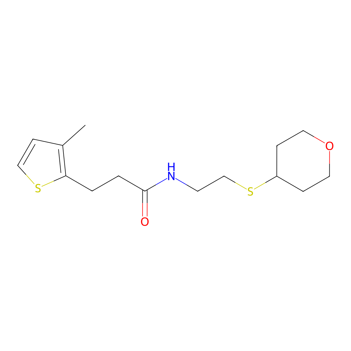 3-(3-methylthiophen-2-yl)-N-[2-(oxan-4-ylsulfanyl)ethyl]propanamide molecular structure, CAS 1903643-97-9
