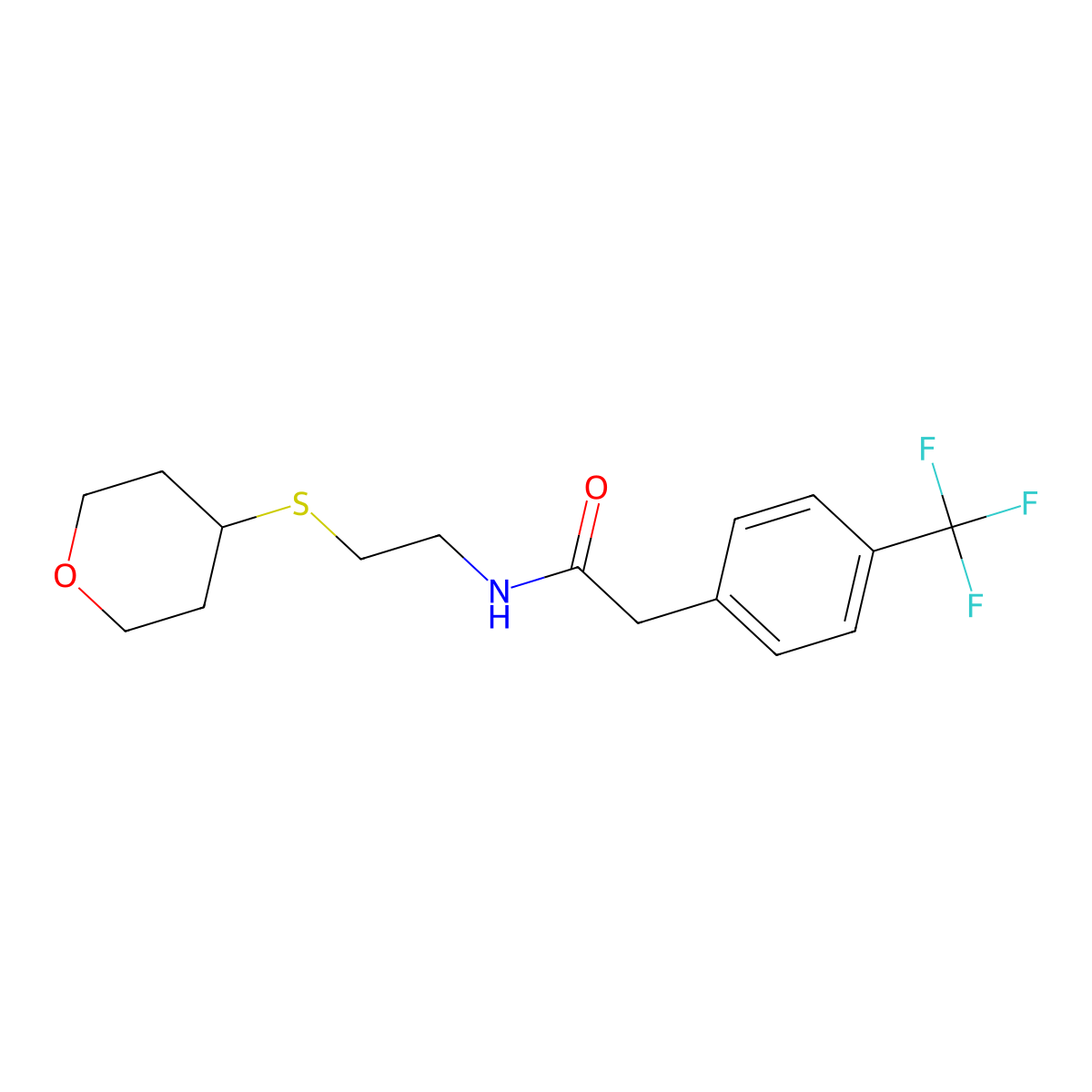 N-[2-(oxan-4-ylsulfanyl)ethyl]-2-[4-(trifluoromethyl)phenyl]acetamide molecular structure, CAS 1903644-46-1