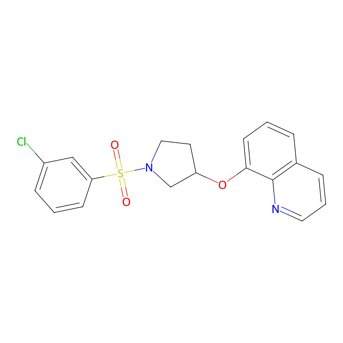 8-{[1-(3-Chlorobenzenesulfonyl)pyrrolidin-3-yl]oxy}quinoline molecular structure, CAS 1903647-13-1