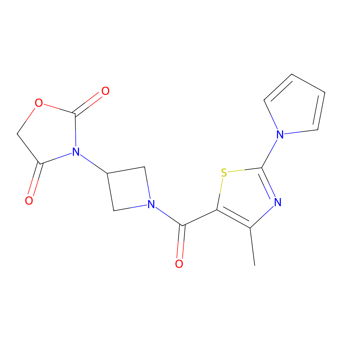 3-(1-(4-methyl-2-(1H-pyrrol-1-yl)thiazole-5-carbonyl)azetidin-3-yl)oxazolidine-2,4-dione molecular structure, CAS 1903647-21-1