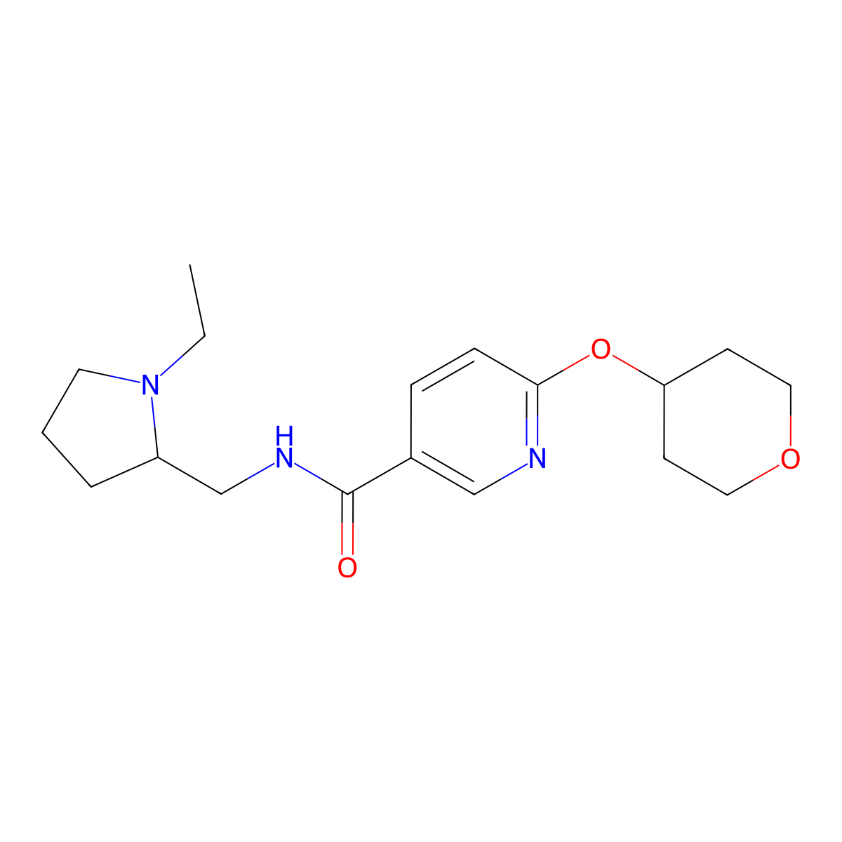 N-[(1-ethylpyrrolidin-2-yl)methyl]-6-(oxan-4-yloxy)pyridine-3-carboxamide molecular structure, CAS 1903651-00-2