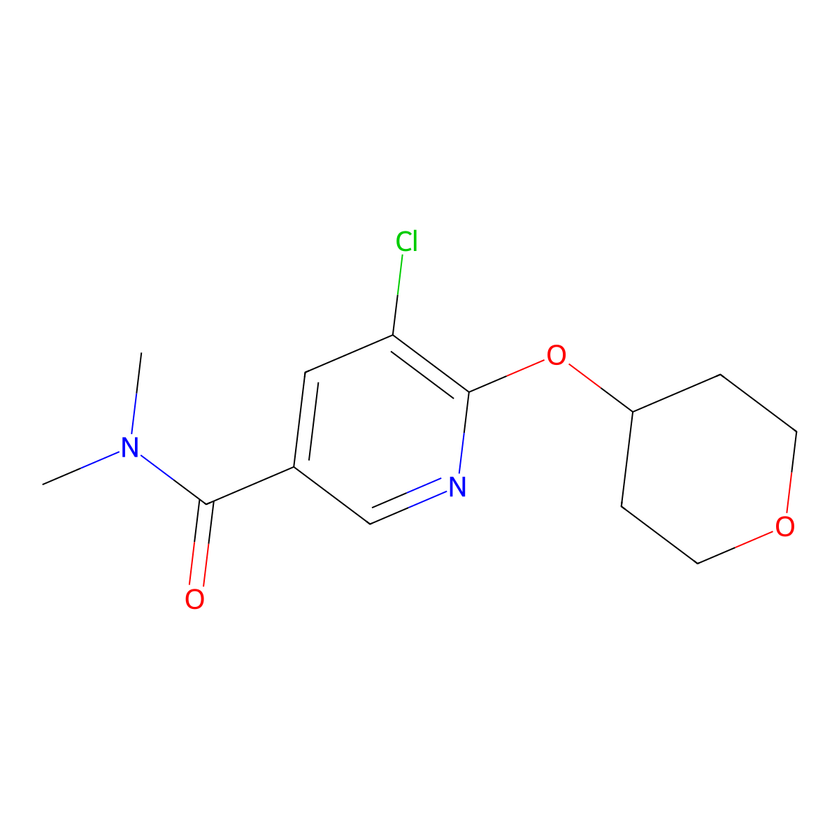 5-chloro-N,N-dimethyl-6-((tetrahydro-2H-pyran-4-yl)oxy)nicotinamide molecular structure, CAS 1903651-03-5
