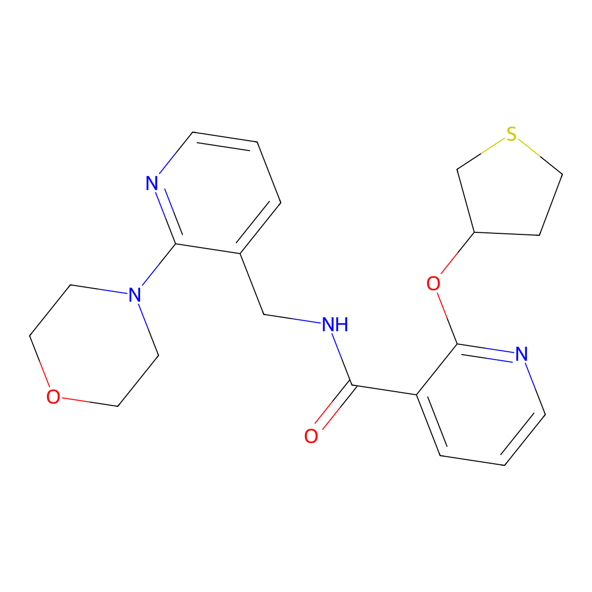 N-((2-morpholinopyridin-3-yl)methyl)-2-((tetrahydrothiophen-3-yl)oxy)nicotinamide molecular structure, CAS 1903653-59-7