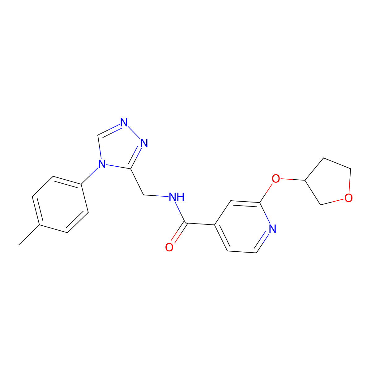 2-((tetrahydrofuran-3-yl)oxy)-N-((4-(p-tolyl)-4H-1,2,4-triazol-3-yl)methyl)isonicotinamide molecular structure, CAS 1903654-04-5