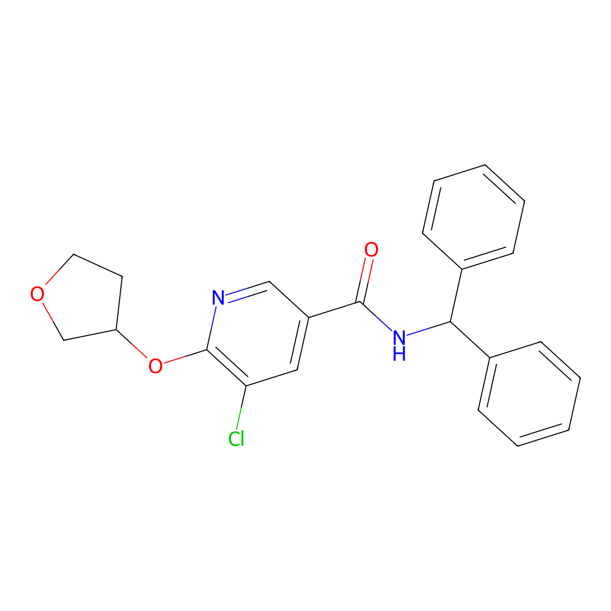N-benzhydryl-5-chloro-6-((tetrahydrofuran-3-yl)oxy)nicotinamide molecular structure, CAS 1903654-68-1