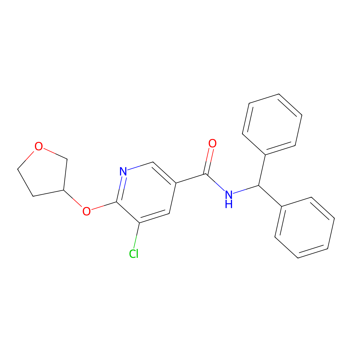 N-benzhydryl-5-chloro-6-((tetrahydrofuran-3-yl)oxy)nicotinamide molecular structure, CAS 1903654-68-1