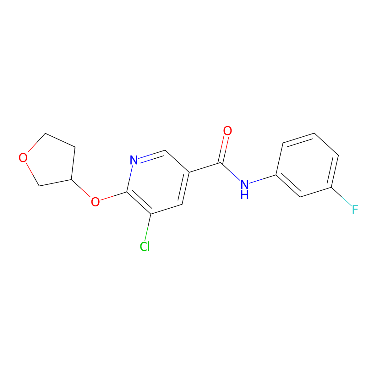 5-chloro-N-(3-fluorophenyl)-6-(oxolan-3-yloxy)pyridine-3-carboxamide molecular structure, CAS 1903654-77-2