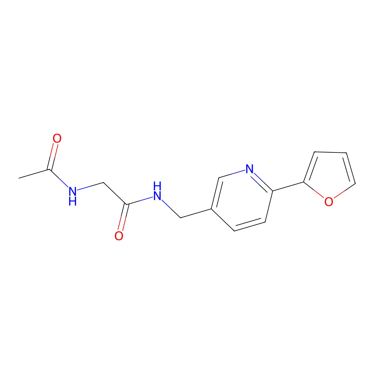 2-acetamido-N-((6-(furan-2-yl)pyridin-3-yl)methyl)acetamide molecular structure, CAS 1903658-37-6