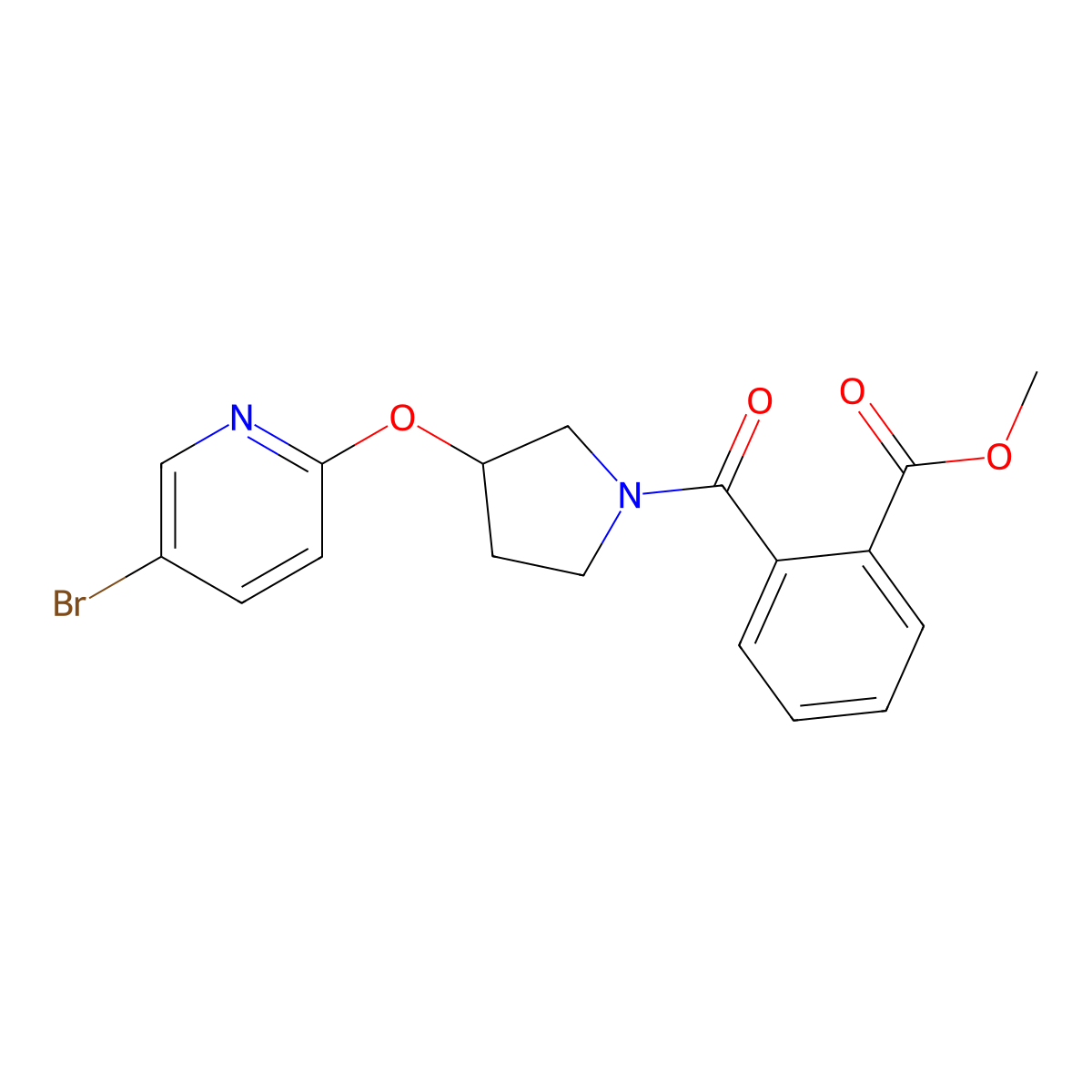 Methyl 2-(3-((5-bromopyridin-2-yl)oxy)pyrrolidine-1-carbonyl)benzoate molecular structure, CAS 1903659-09-5