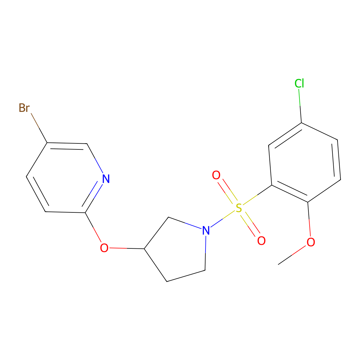 5-Bromo-2-((1-((5-chloro-2-methoxyphenyl)sulfonyl)pyrrolidin-3-yl)oxy)pyridine molecular structure, CAS 1903660-36-5