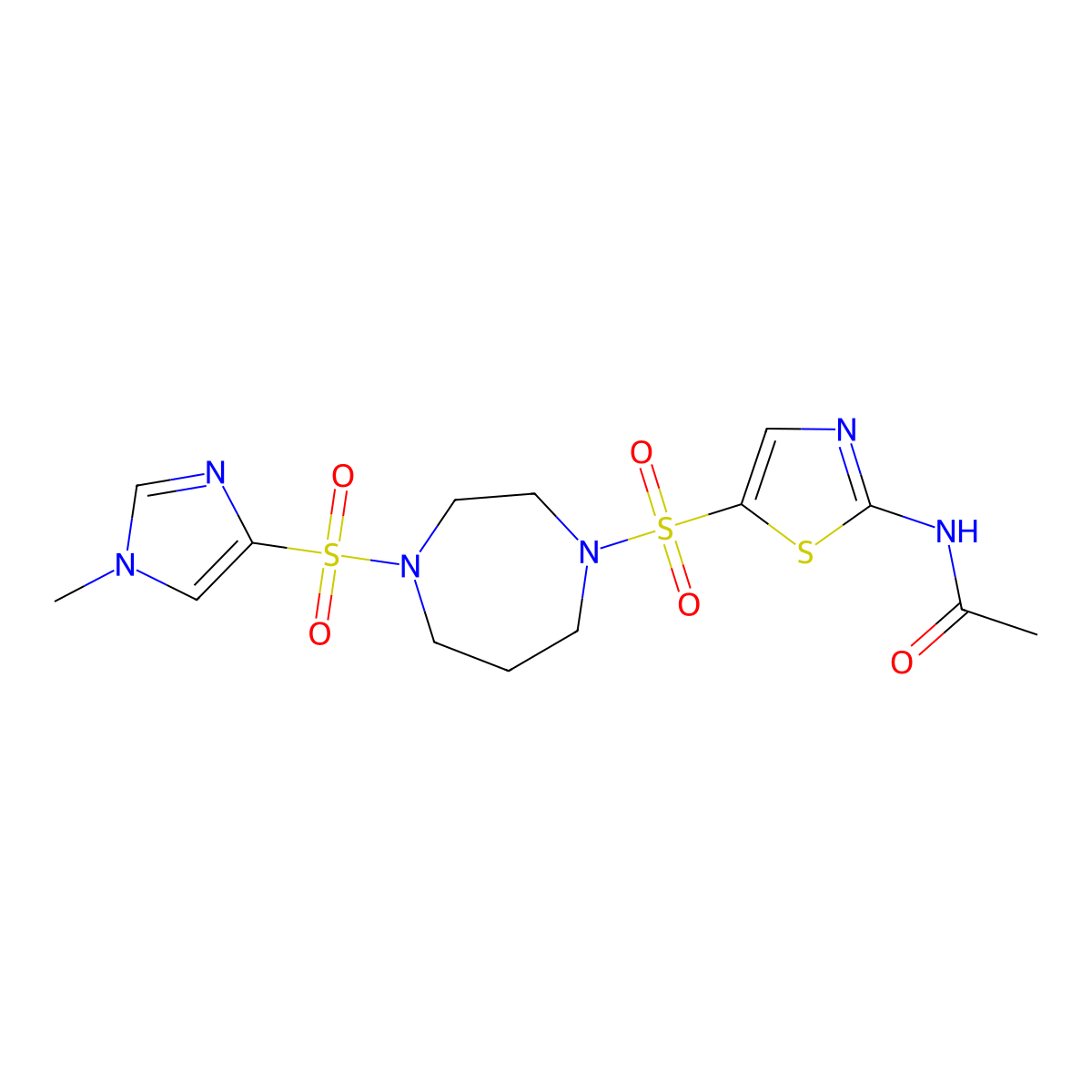 N-(5-((4-((1-methyl-1H-imidazol-4-yl)sulfonyl)-1,4-diazepan-1-yl)sulfonyl)thiazol-2-yl)acetamide molecular structure, CAS 1903669-41-9