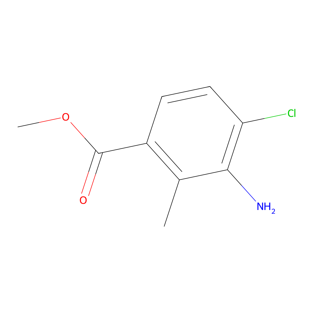 Methyl 3-amino-4-chloro-2-methylbenzoate molecular structure, CAS 190367-58-9
