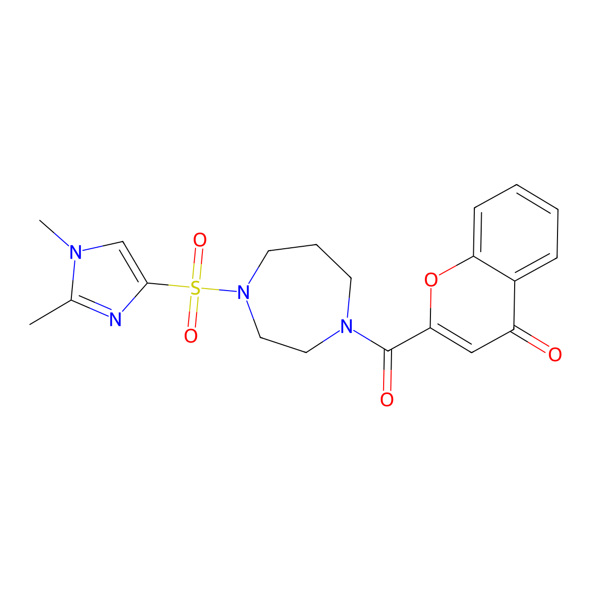 2-(4-((1,2-dimethyl-1H-imidazol-4-yl)sulfonyl)-1,4-diazepane-1-carbonyl)-4H-chromen-4-one molecular structure, CAS 1903671-09-9