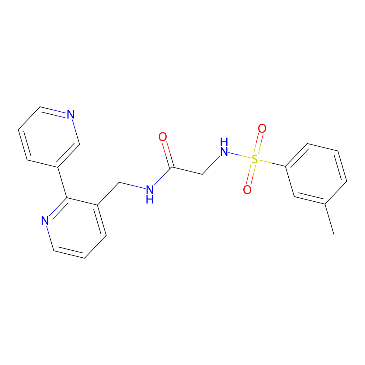N-({[2,3'-bipyridine]-3-yl}methyl)-2-(3-methylbenzenesulfonamido)acetamide molecular structure, CAS 1903678-82-9