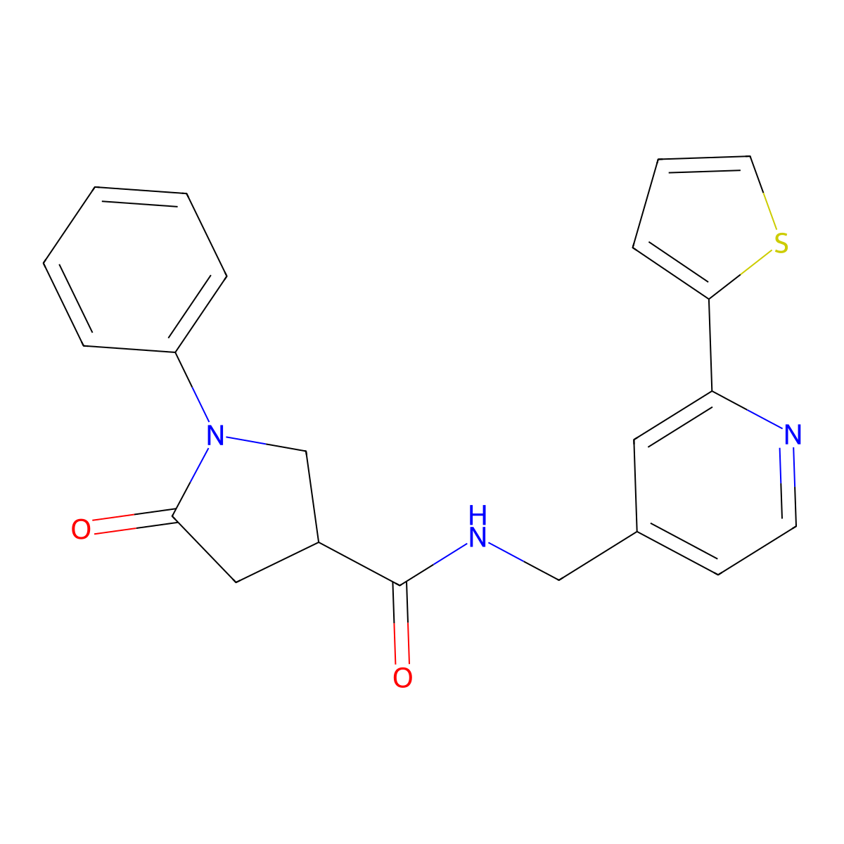 5-oxo-1-phenyl-N-((2-(thiophen-2-yl)pyridin-4-yl)methyl)pyrrolidine-3-carboxamide molecular structure, CAS 1903680-77-2