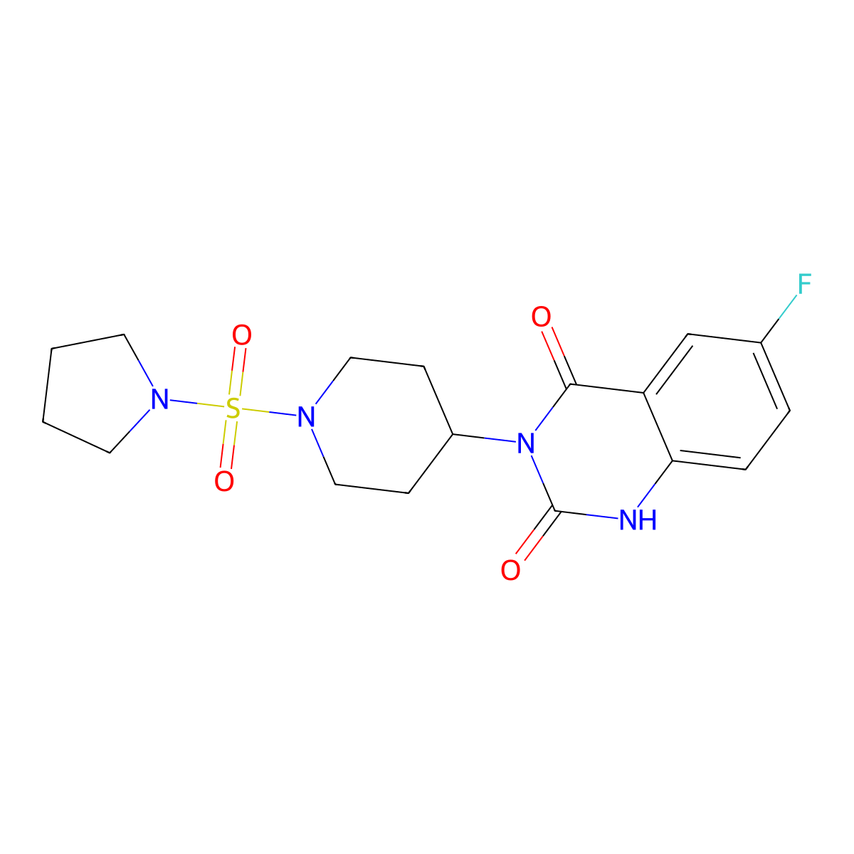 6-fluoro-3-(1-(pyrrolidin-1-ylsulfonyl)piperidin-4-yl)quinazoline-2,4(1H,3H)-dione molecular structure, CAS 1903683-60-2