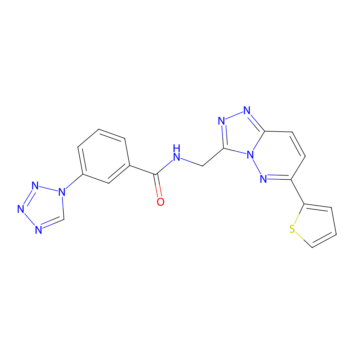 3-(1H-tetrazol-1-yl)-N-((6-(thiophen-2-yl)-[1,2,4]triazolo[4,3-b]pyridazin-3-yl)methyl)benzamide molecular structure, CAS 1903683-70-4