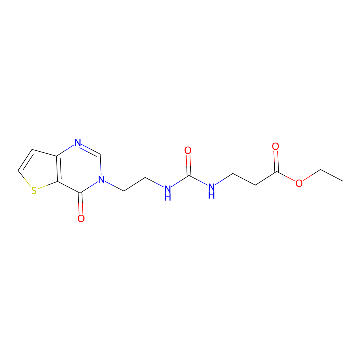 ethyl 3-(3-(2-(4-oxothieno[3,2-d]pyrimidin-3(4H)-yl)ethyl)ureido)propanoate molecular structure, CAS 1903685-53-9