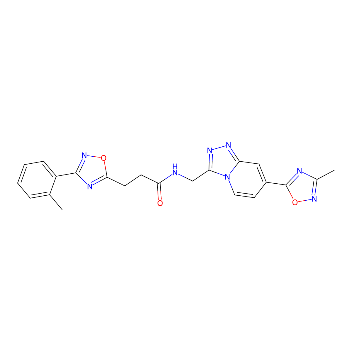 N-((7-(3-methyl-1,2,4-oxadiazol-5-yl)-[1,2,4]triazolo[4,3-a]pyridin-3-yl)methyl)-3-(3-(o-tolyl)-1,2,4-oxadiazol-5-yl)propanamide molecular structure, CAS 1903686-18-9