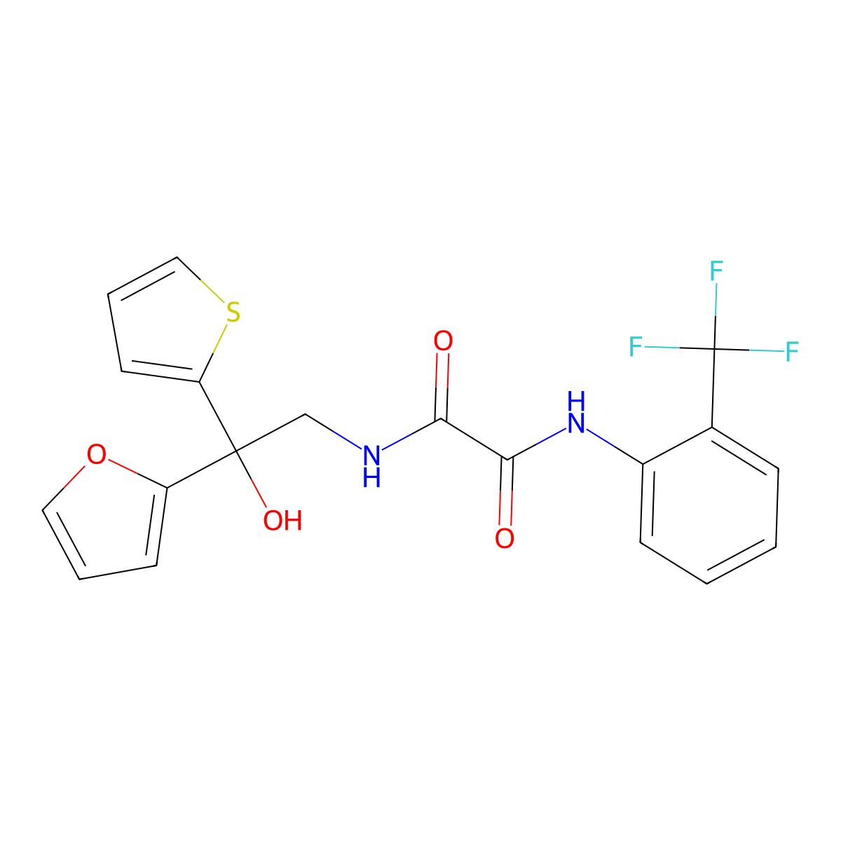 N1-(2-(furan-2-yl)-2-hydroxy-2-(thiophen-2-yl)ethyl)-N2-(2-(trifluoromethyl)phenyl)oxalamide molecular structure, CAS 1903688-82-3