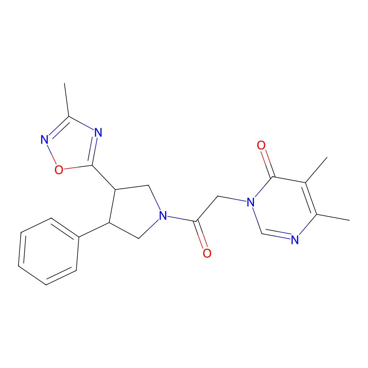 5,6-dimethyl-3-(2-(3-(3-methyl-1,2,4-oxadiazol-5-yl)-4-phenylpyrrolidin-1-yl)-2-oxoethyl)pyrimidin-4(3H)-one molecular structure, CAS 1903689-22-4