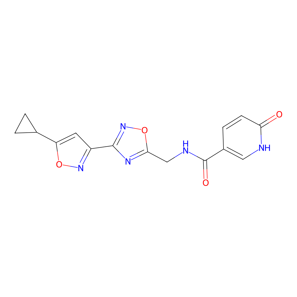 N-((3-(5-cyclopropylisoxazol-3-yl)-1,2,4-oxadiazol-5-yl)methyl)-6-oxo-1,6-dihydropyridine-3-carboxamide molecular structure, CAS 1903689-80-4