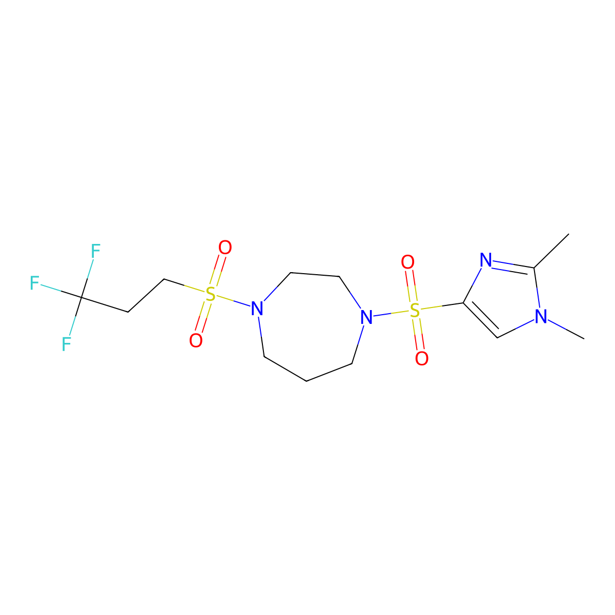 1-((1,2-dimethyl-1H-imidazol-4-yl)sulfonyl)-4-((3,3,3-trifluoropropyl)sulfonyl)-1,4-diazepane molecular structure, CAS 1903692-08-9