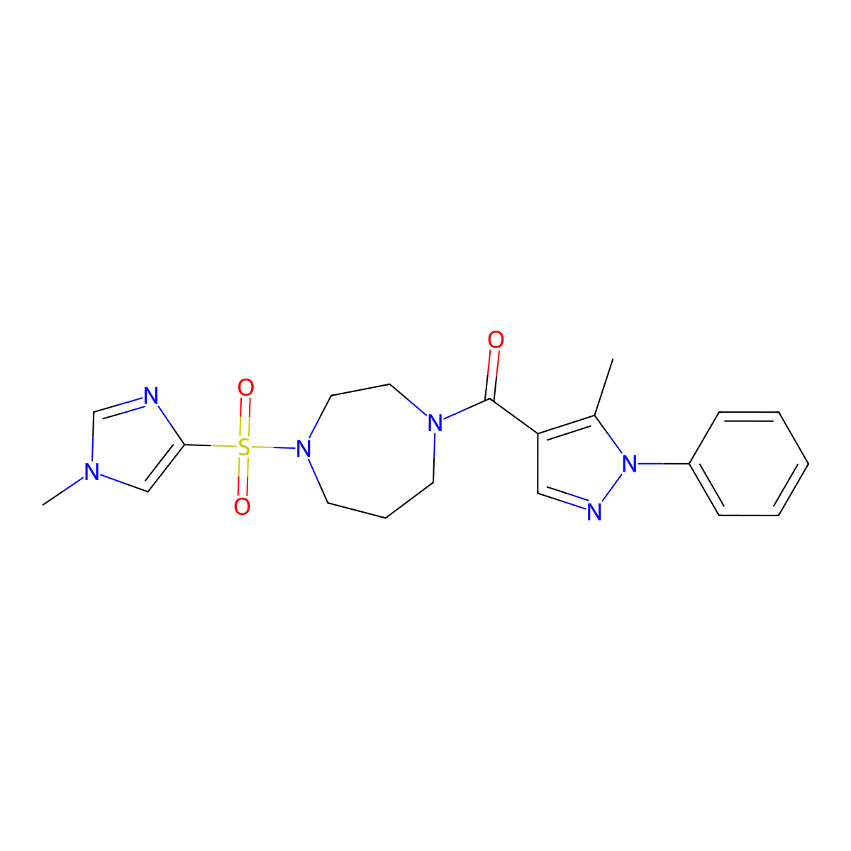 (5-methyl-1-phenyl-1H-pyrazol-4-yl)(4-((1-methyl-1H-imidazol-4-yl)sulfonyl)-1,4-diazepan-1-yl)methanone molecular structure, CAS 1903692-30-7