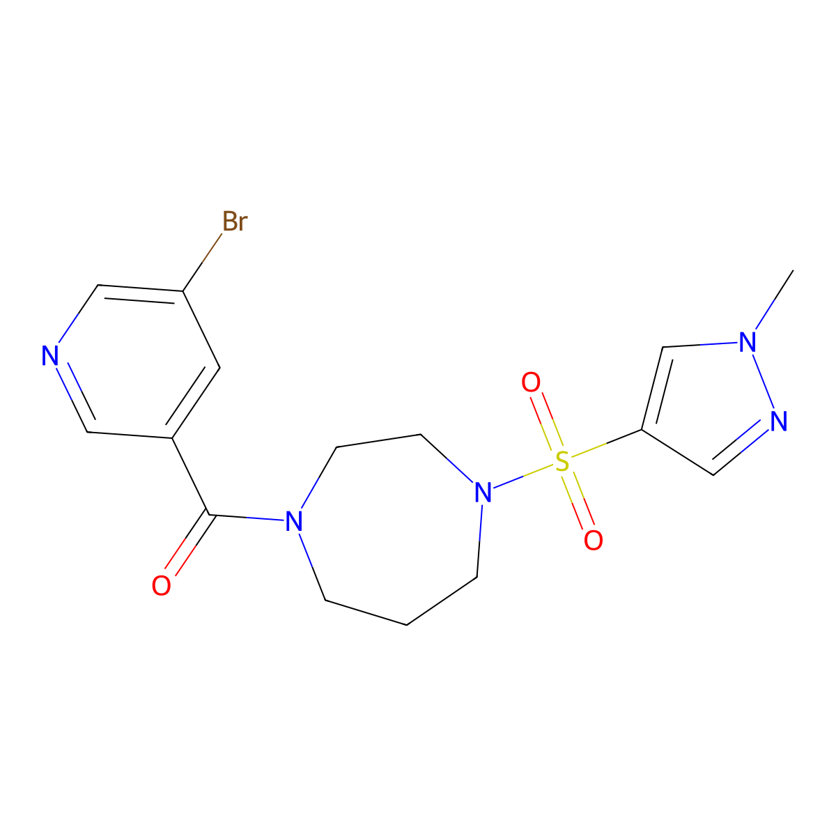 (5-bromopyridin-3-yl)(4-((1-methyl-1H-pyrazol-4-yl)sulfonyl)-1,4-diazepan-1-yl)methanone molecular structure, CAS 1903694-01-8