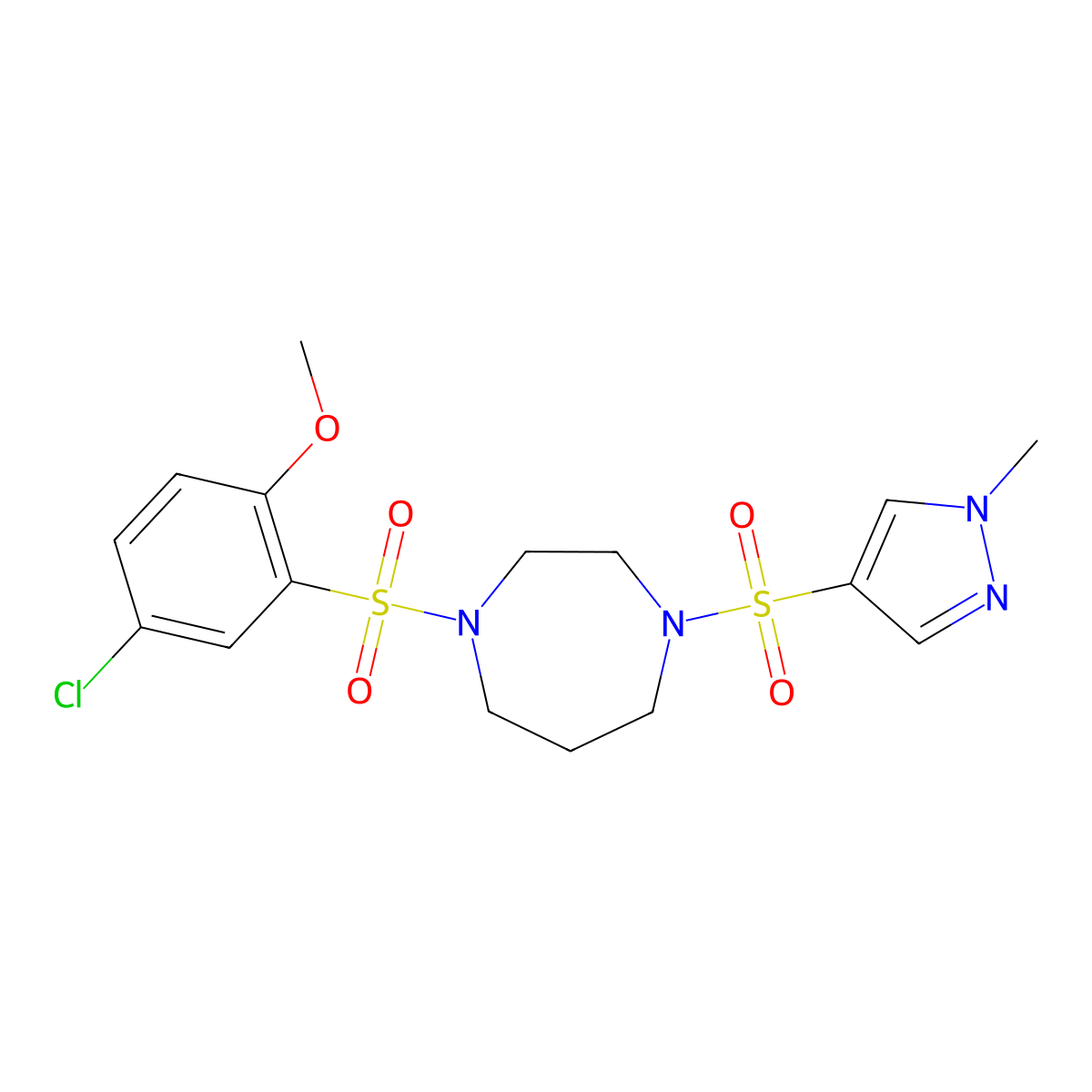 1-((5-chloro-2-methoxyphenyl)sulfonyl)-4-((1-methyl-1H-pyrazol-4-yl)sulfonyl)-1,4-diazepane molecular structure, CAS 1903694-90-5