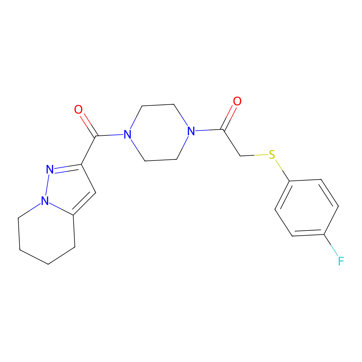 2-((4-Fluorophenyl)thio)-1-(4-(4,5,6,7-tetrahydropyrazolo[1,5-a]pyridine-2-carbonyl)piperazin-1-yl)ethanone molecular structure, CAS 1903698-72-5