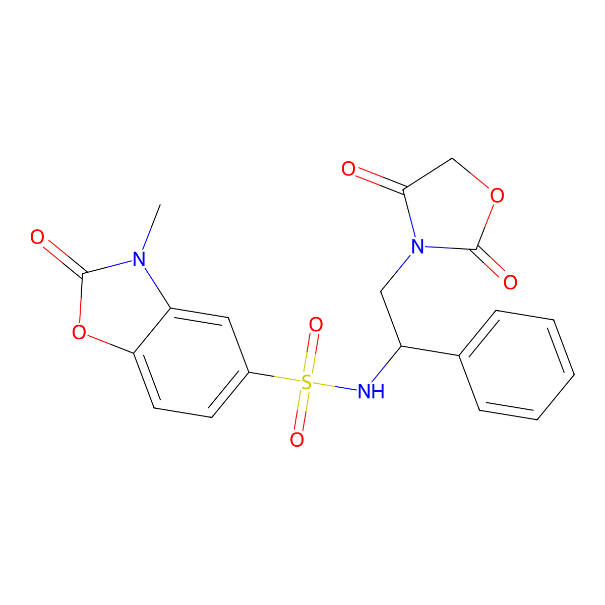 N-(2-(2,4-dioxooxazolidin-3-yl)-1-phenylethyl)-3-methyl-2-oxo-2,3-dihydrobenzo[d]oxazole-5-sulfonamide molecular structure, CAS 1903703-64-9