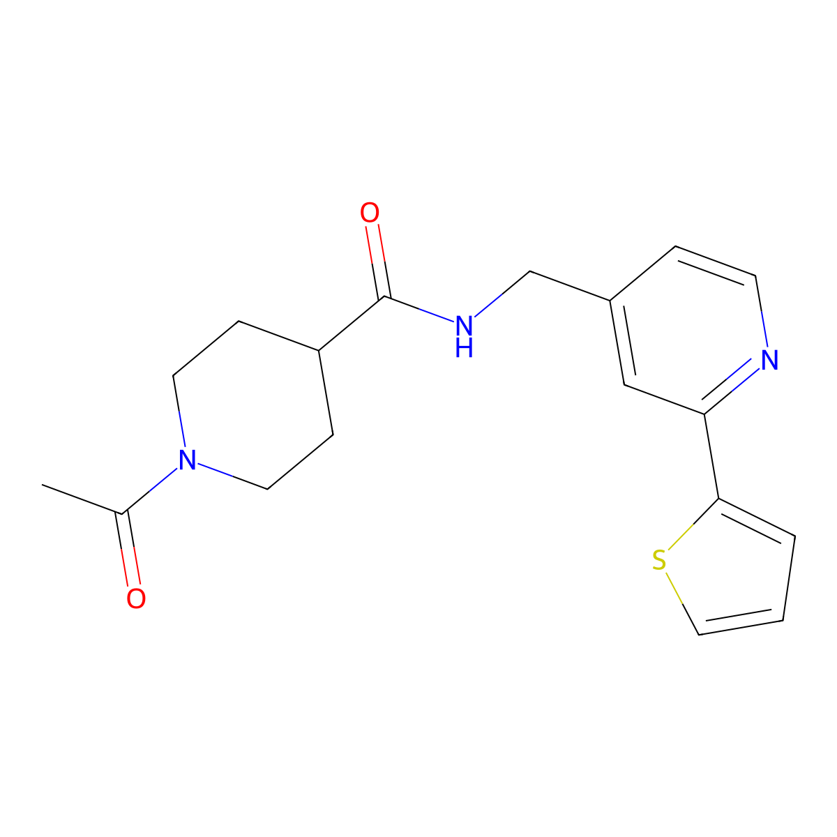 1-acetyl-N-{[2-(thiophen-2-yl)pyridin-4-yl]methyl}piperidine-4-carboxamide molecular structure, CAS 1903706-52-4