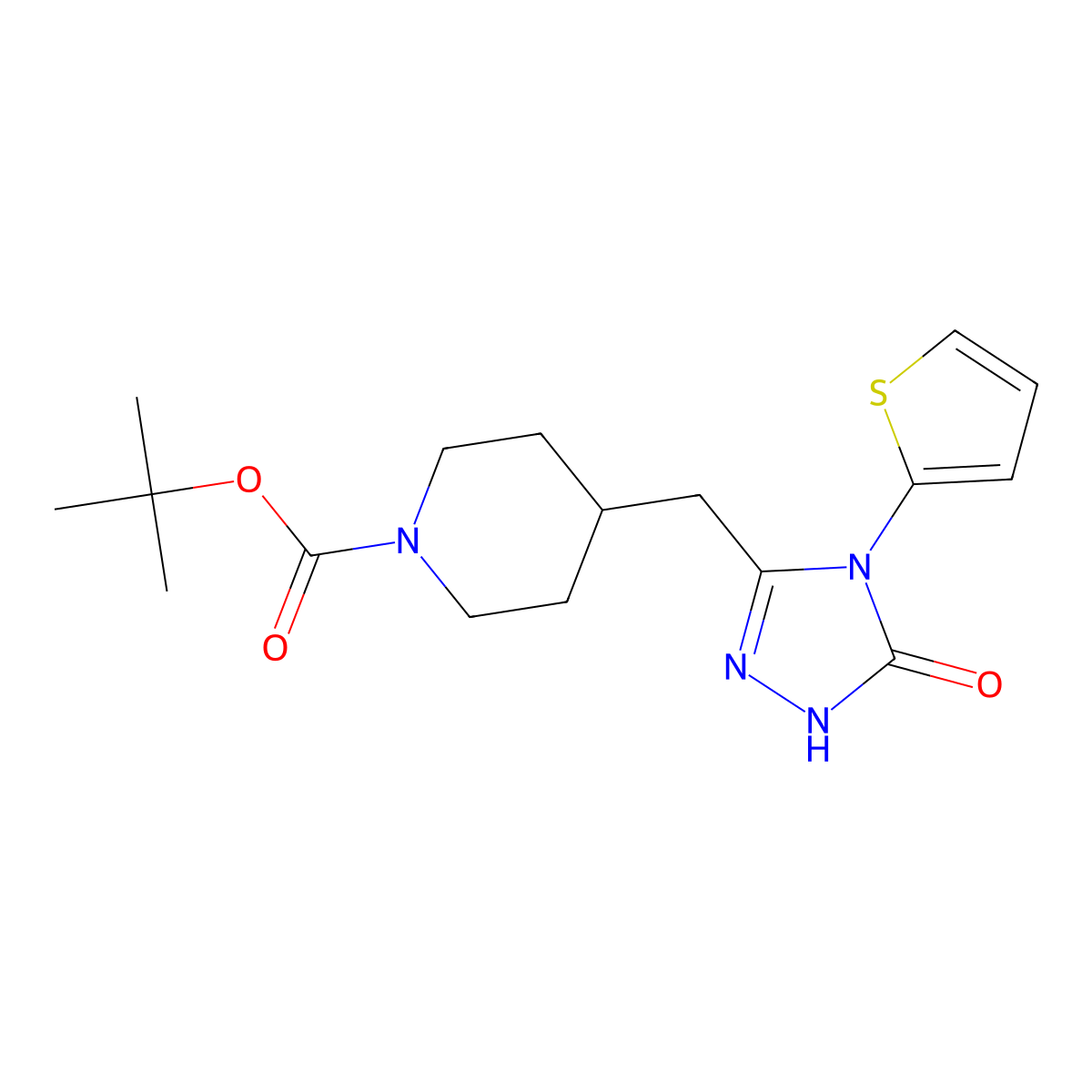 tert-butyl 4-((5-oxo-4-(thiophen-2-yl)-4,5-dihydro-1H-1,2,4-triazol-3-yl)methyl)piperidine-1-carboxylate molecular structure, CAS 1903707-92-5