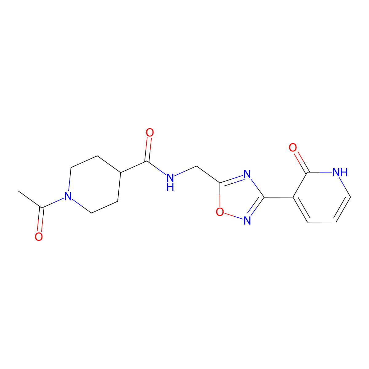 1-acetyl-N-((3-(2-oxo-1,2-dihydropyridin-3-yl)-1,2,4-oxadiazol-5-yl)methyl)piperidine-4-carboxamide molecular structure, CAS 1903715-84-3