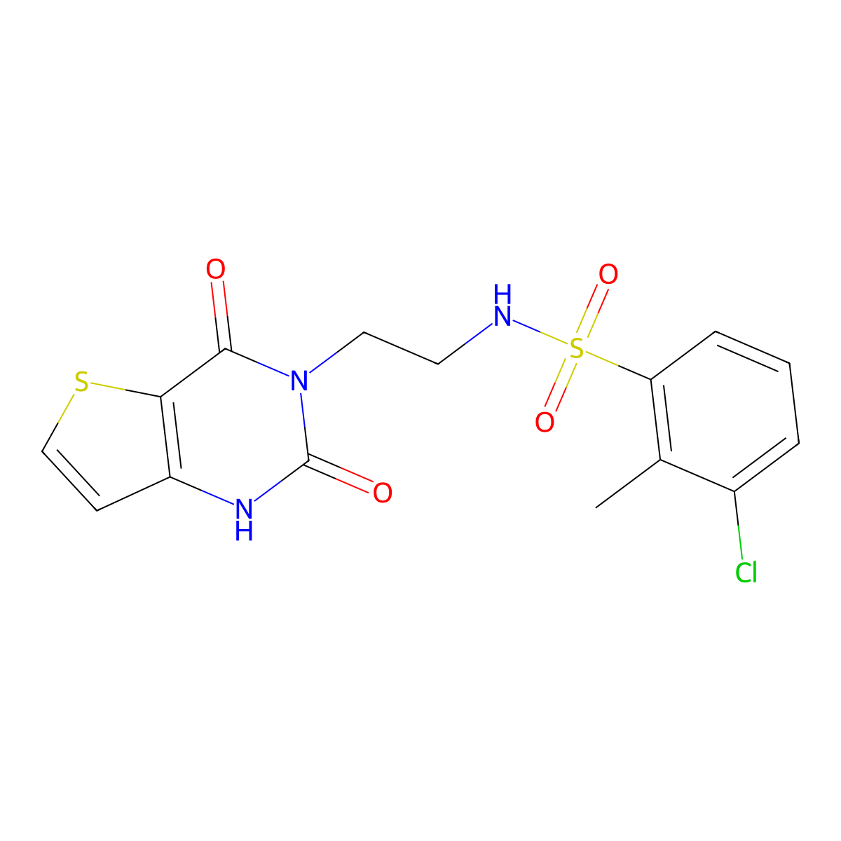 3-chloro-N-(2-(2,4-dioxo-1,2-dihydrothieno[3,2-d]pyrimidin-3(4H)-yl)ethyl)-2-methylbenzenesulfonamide molecular structure, CAS 1903716-40-4