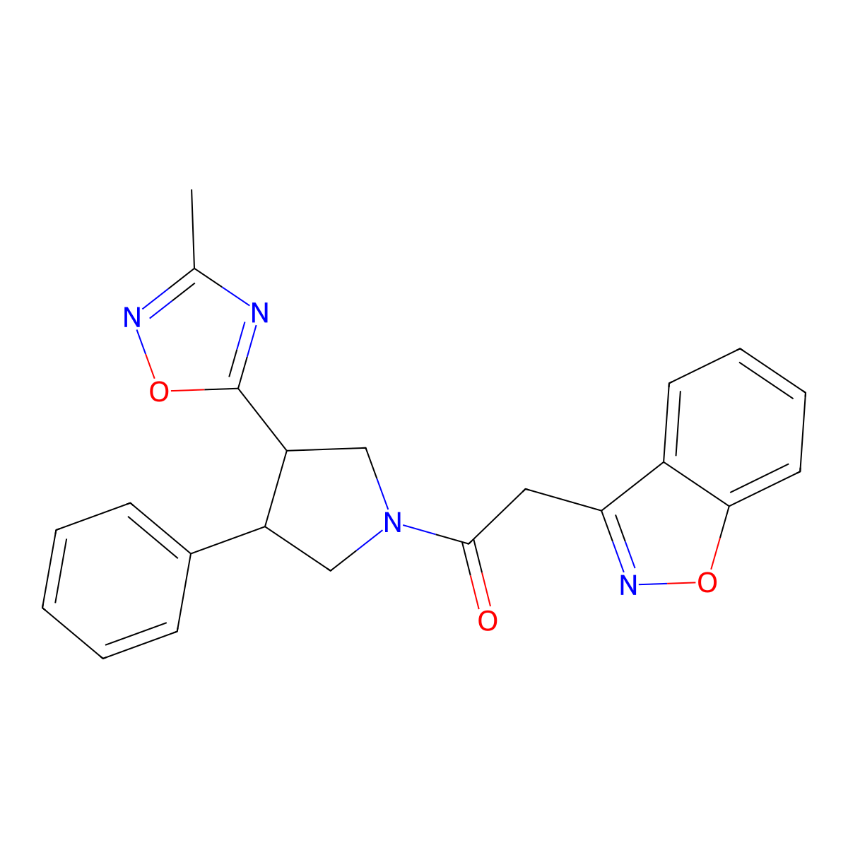 2-(Benzo[d]isoxazol-3-yl)-1-(3-(3-methyl-1,2,4-oxadiazol-5-yl)-4-phenylpyrrolidin-1-yl)ethanone molecular structure, CAS 1903716-61-9