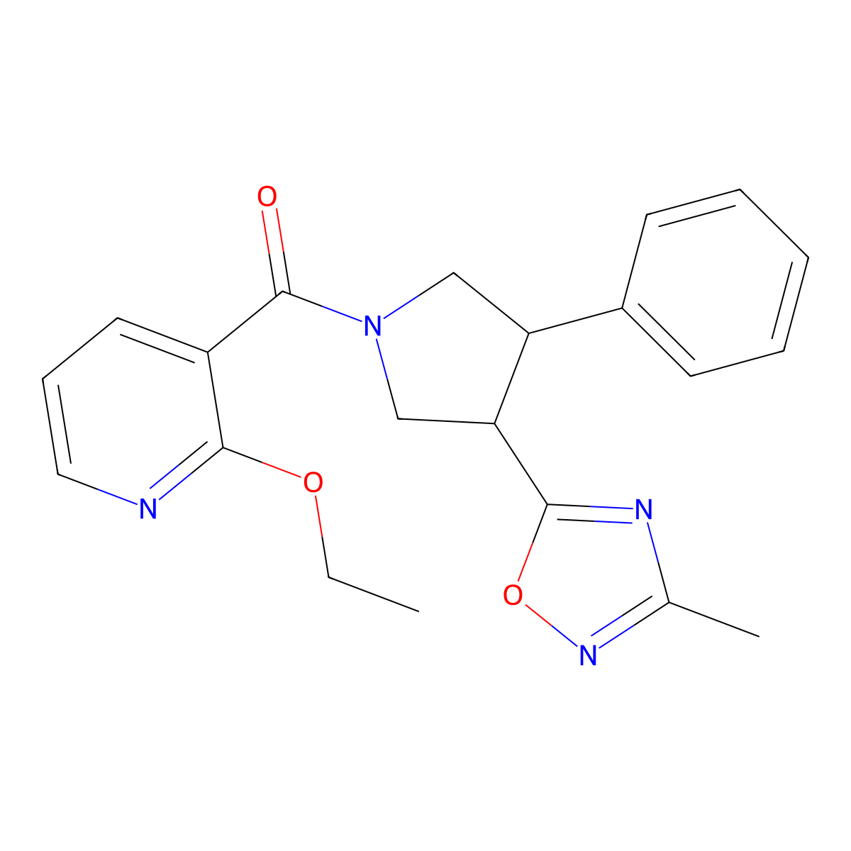 (2-Ethoxypyridin-3-yl)(3-(3-methyl-1,2,4-oxadiazol-5-yl)-4-phenylpyrrolidin-1-yl)methanone molecular structure, CAS 1903716-66-4