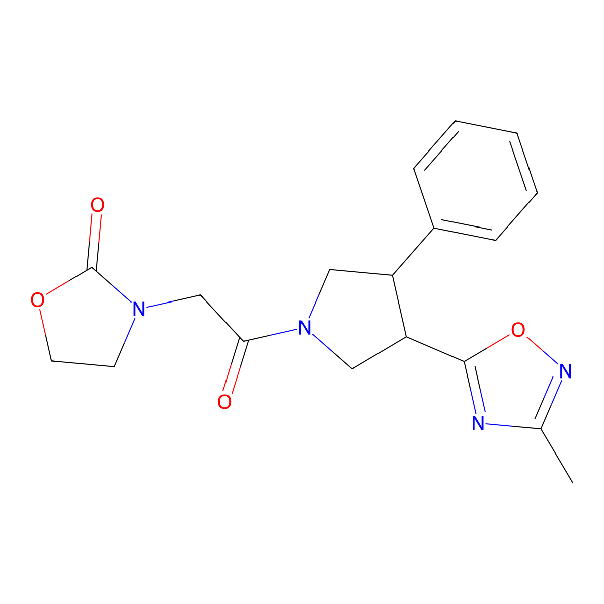 3-(2-(3-(3-Methyl-1,2,4-oxadiazol-5-yl)-4-phenylpyrrolidin-1-yl)-2-oxoethyl)oxazolidin-2-one molecular structure, CAS 1903716-70-0