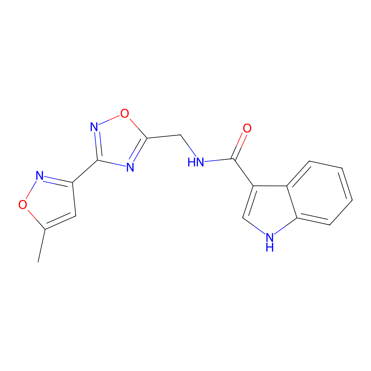 N-((3-(5-methylisoxazol-3-yl)-1,2,4-oxadiazol-5-yl)methyl)-1H-indole-3-carboxamide molecular structure, CAS 1903717-83-8