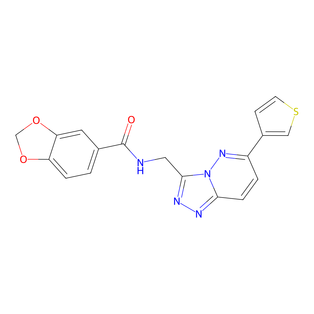 N-((6-(thiophen-3-yl)-[1,2,4]triazolo[4,3-b]pyridazin-3-yl)methyl)benzo[d][1,3]dioxole-5-carboxamide molecular structure, CAS 1903718-39-7